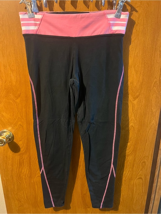 Victoria's Secret Pants - Victoria's Secret Black Leggings with Pink Waistband and Pink Side Piping